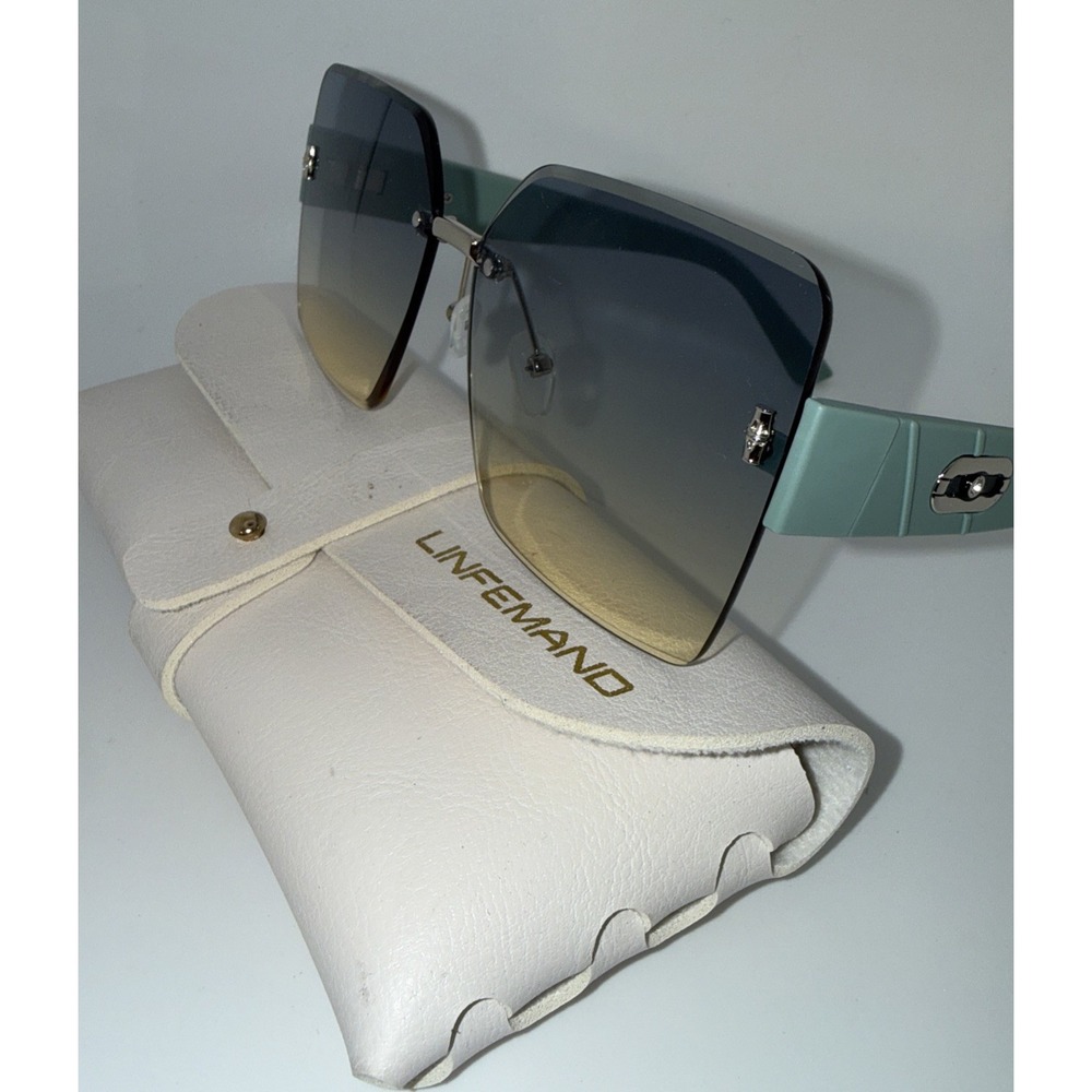Linfemand Women's Sunglasses With Cream And Green Frame. Tinted Lens's.